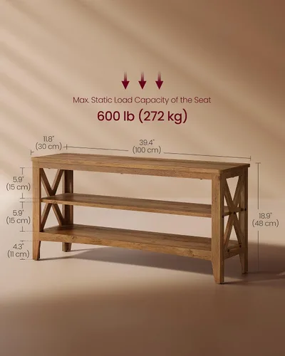 Miniatura 3 de VASAGLE, Banco de almacenamiento para entrada, estante para zapatos de 2 niveles, 11.8 x 39.4 x 18.9 pulgadas, soporta hasta 600 libras