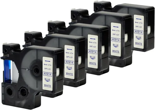 5PK cinta de etiqueta azul sobre blanco 40914 S0720690 Dymo D1 etiquetadora de 3/8 "0.354 in compatible con Dymo LabelManager 160 210D 280