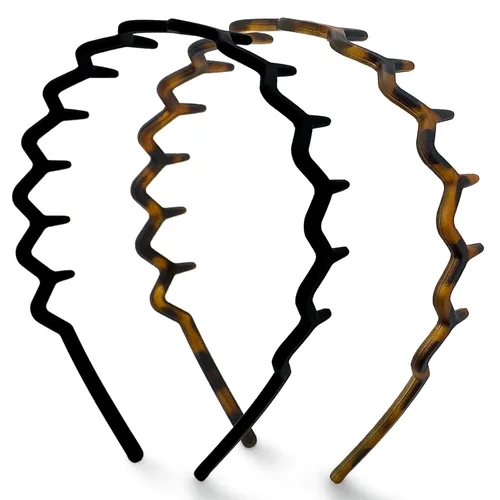 Miniatura 9 de Kitsch - Diademas de diseño Zig Zag, de plástico reciclado, para hombres y mujeres, clásica de los años 90, diadema ondulada con dientes, diademas