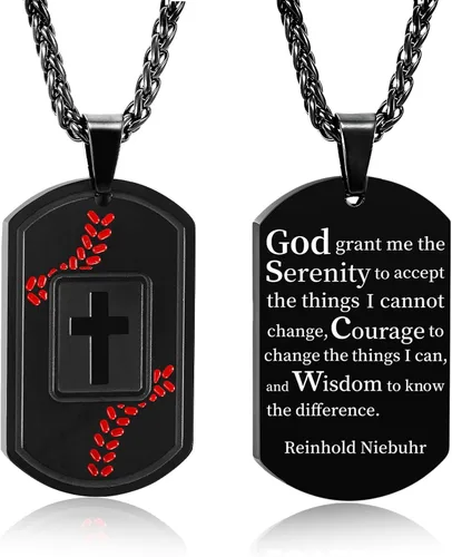 Miniatura 8 de Collar de cruz con versículo bíblico de béisbol, acero inoxidable, dije de cruz en tono negro/dorado/plateado, regalos religiosos, joyería deportiva