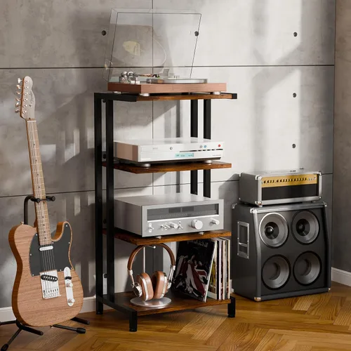 Miniatura 5 de X-cosrack Soporte multimedia AV pequeño de 4 niveles de 16.5 pulgadas, versión estrecha, estantes de esquina de madera, gabinete estéreo, soporte