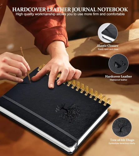 Miniatura 2 de Cuaderno de espiral rayado de 8.5"×11", 300 páginas con tapa dura de cuero, diarios para mujeres y hombres, cuadernos universitarios rayados A4