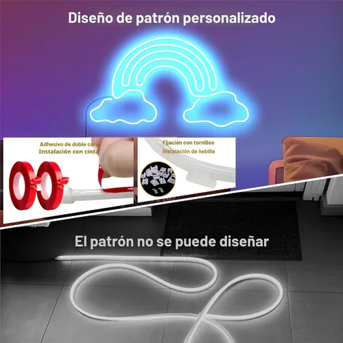 Miniatura 3 de Cozylady 66 pies (33 pies * 2 rollos) luces de cuerda LED RGB de neón para dormitorio, lámpara de tira LED de 20 m con cinta adhesiva de doble cara