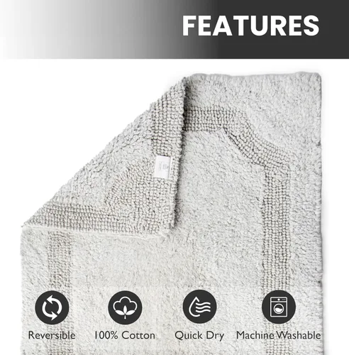 Miniatura 7 de voyzz home Juego de 2 alfombras de baño reversibles de 20 x 32 pulgadas a 17 x 24 pulgadas, 100 % algodón copetudo a mano, suaves y absorbentes