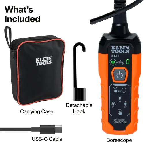 Miniatura 2 de Klein Tools ET21 Boroscopio WiFi con luz, cámara de inspección para iPhone y Android, cámara impermeable, IP67 clasificada, iluminación LED ajustable