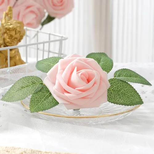 Miniatura 4 de DerBlue 60 rosas artificiales de aspecto real, rosas artificiales de espuma para decoración de bodas, arreglos, fiestas, decoración del hogar