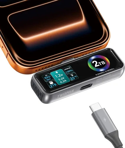 Miniatura 9 de TWOPAN - SSD portátil magnético para iPhone para grabación de video ProRes 4K 60fps, 1TB de almacenamiento externo super para iPhone 17/16 Pro/Pro