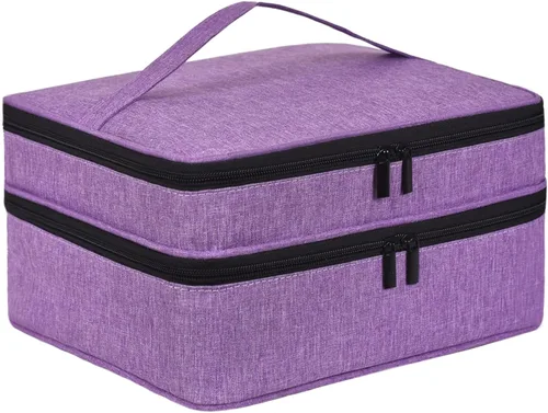 Miniatura 9 de Organizador de esmalte de uñas de doble capa, capacidad para 42 botellas, almacenamiento de esmalte de uñas con asa, estuche organizador de bolsa