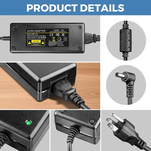 Miniatura 6 de Adaptador de fuente de alimentación de 12V 10A 120W Convertidor de CA a CC 100-240V a CC 12 voltios 10Amp Transformador de potencia de conmutación