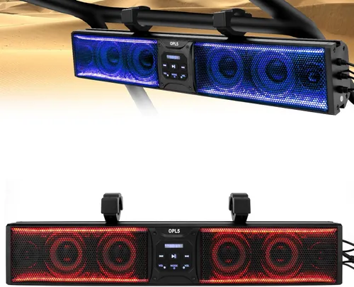 Miniatura 9 de Barra de sonido UTV de 27 pulgadas, barra de sonido de metal Bluetooth ATV de 6 altavoces con RGB y tira de luz, barra de sonido impermeable IP66