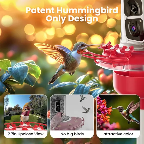 Miniatura 5 de Soliom Comedero de colibríes con cámara, comedero inteligente para pájaros con vista en vivo 2K, identificación de especies AI, a prueba de fugas