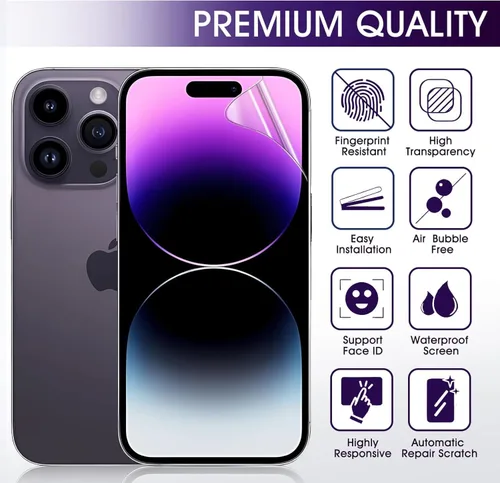 Miniatura 2 de Paquete de 3 protectores de pantalla de TPU para iPhone 15 Pro Max, película de hidrogel transparente HD transparente suave y flexible compatible