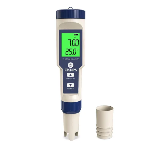 Probador de piscina de agua salada 5 en 1, medidor de pH/TDS/EC/salinidad/temperatura, probador de agua de alta precisión de resolución 0.01 para