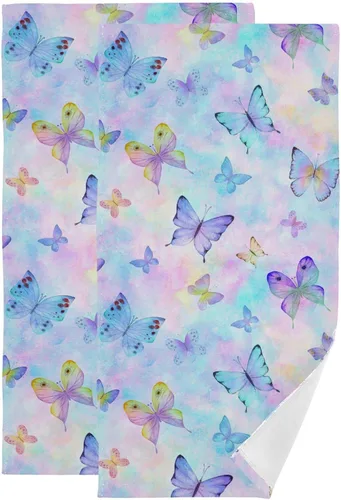Toalla de baño de mano con diseño de mariposa, color morado, rosa, mágica, colorida, toalla para grifo de baño, toallas de baño, flores, hojas,