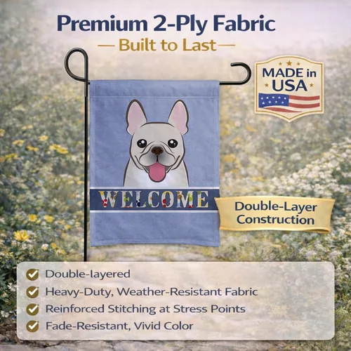 Miniatura 5 de Caroline's Treasures BB1424GF - Bandera de bienvenida de bulldog francés, bandera azul para buzón, bandera decorativa para patio, exteriores, patio