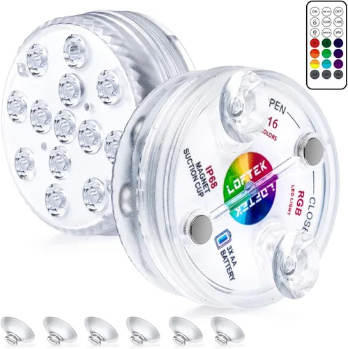 LOFTEK Luces LED sumergibles con control remoto, 13 luces LED de piscina para piscina enterrada y elevada con imanes y ventosas, 16 luces
