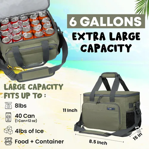 Miniatura 3 de Bolsa térmica grande con capacidad para 40 latas, bolsa de almuerzo aislada, ligera, portátil, diseño de doble capa, perfecta para viajes en picnic