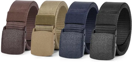 Miniatura 10 de WERFORU Cinturón de nailon para hombre, cinturón táctico militar, correa de lona para exteriores con hebilla de plástico D-negro+café