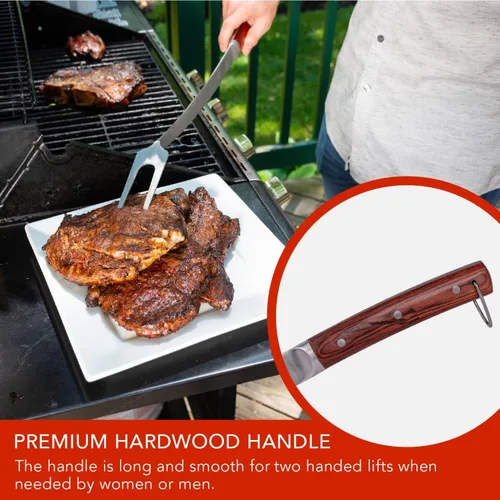 Miniatura 2 de Tenedor de parrilla de 24 pulgadas súper largo para asar a la parrilla y hoguera, cuello curvado extra fuerte, mango de madera dura de alta calidad