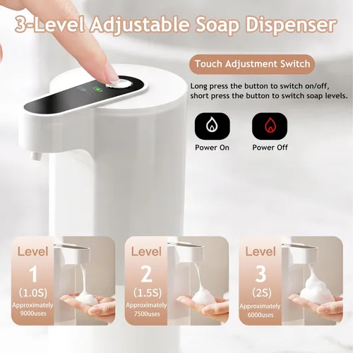 Miniatura 4 de Dispensador automático de jabón sin contacto, dispensador de jabón líquido y espumoso, dispensador de jabón de manos inteligente recargable por USB