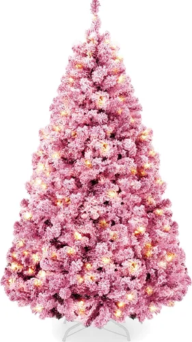 Miniatura 16 de Best Choice Products - Árbol de Navidad artificial preiluminado de pino flocado de 9 pies, 2-en-1, luces LED blancas y multicolor, apariencia Verde