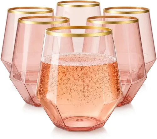 Miniatura 13 de Oojami 40 vasos de 12 onzas irrompibles de plástico sin tallo, para vino, champán, whisky, elegantes, duraderos, desechables, para interiores y negro