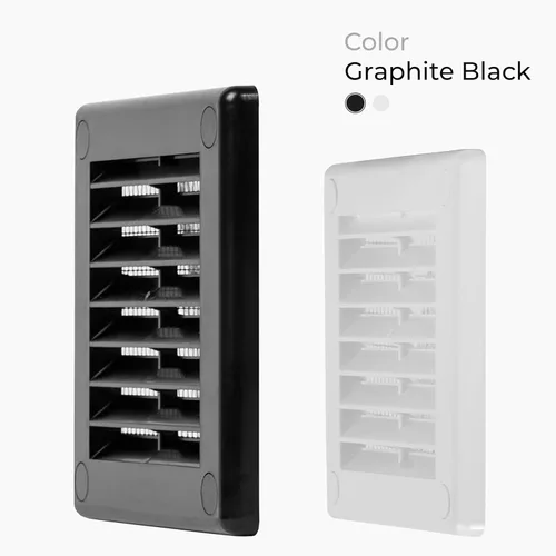 Miniatura 7 de Paquete de 2 cubiertas cuadradas de ventilación de aire de 4" x 4" (tamaño exterior) - Deflector de ventilación de plástico negro - Malla