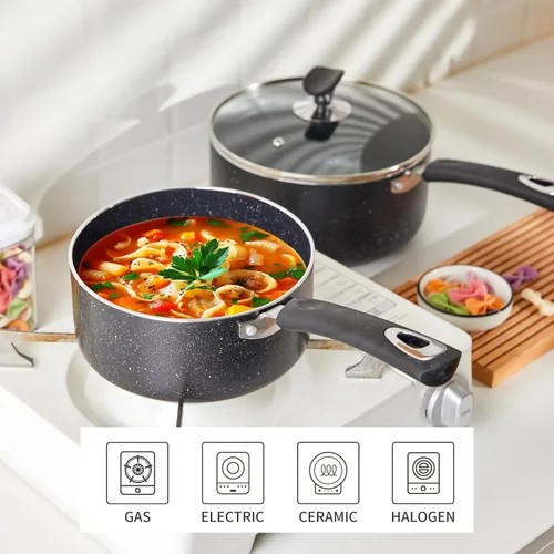 Miniatura 3 de Cacerola antiadherente con tapa, sartén antiadherente de 1 cuarto y 2 cuartos y 3 cuartos con asa de silicona, pequeña olla de leche con tapa