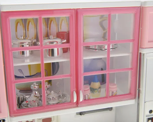 Miniatura 3 de PowerTRC Juego de juguetes de cocina para muñecas, mini juguete moderno rosa, muebles de cocina, juego de accesorios con luz y sonido realistas
