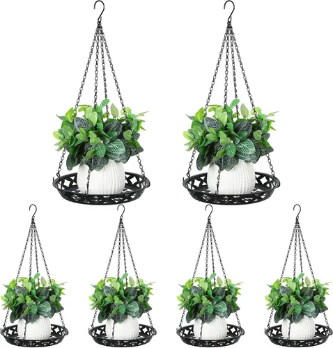 Enhon Paquete de 6 macetas colgantes de metal, colgador de plantas de 12 pulgadas para interiores y exteriores, elegante estante decorativo negro