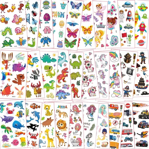 Tatuajes para niños de más de 350 años, 16 tipos mixtos de tatuajes temporales para niñas y niños, dinosaurios espaciales, animales, mariposa,