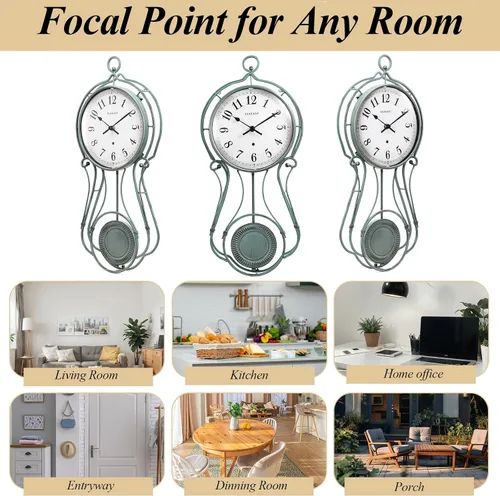 Miniatura 5 de CLXEAST Reloj de pared con péndulo de metal de 20 pulgadas, funciona con pilas, relojes de pared grandes para decoración de sala de estar, acabado