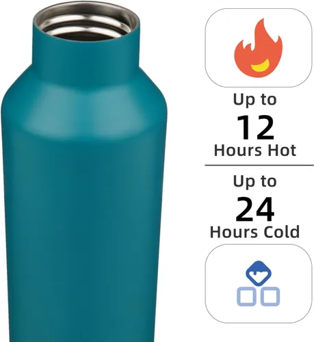 Miniatura 2 de Konokyo - Botella de agua aislada con popote, termo de agua de acero inoxidable de doble pared de 17 onzas con 2 tapas, azul lago