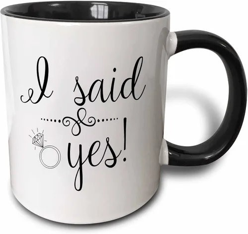 3dRose Anillo de compromiso I Said Yes Taza negra de dos tonos de 11 oz