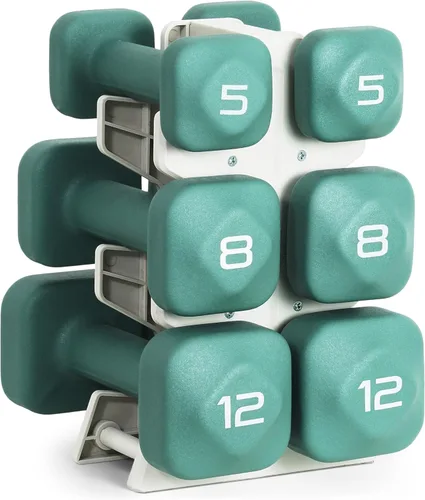 Miniatura 26 de Tone Fitness Juego de mancuernas de neopreno con estante de almacenamiento – Pesos de mano antideslizantes y antideslizamiento para entrenamientos