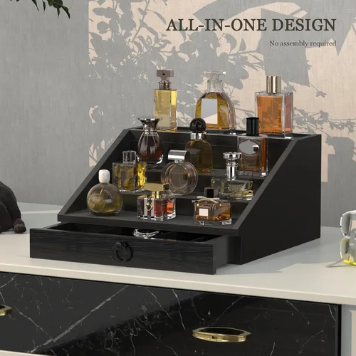 Miniatura 7 de upcessory Organizador de colonia de madera para hombres, estante mejorado de colonia de 4 niveles, organizador de perfumes con cajón forrado