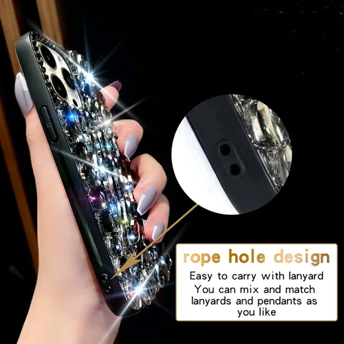 Miniatura 7 de Funda para iPhone 13 Pro para mujer (6.1 pulgadas), funda de lujo muy brillante con purpurina 3D con diamantes de imitación de cristal brillante