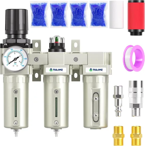 Miniatura 17 de TAILONZ PNEUMATIC 0-240PSI Sistema de secado de aire industrial de tres etapas grado NPT de 1/2 pulgada, filtro de partículas, filtro coalescente