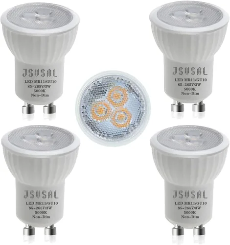 Miniatura 10 de Paquete de 2 mini bombillas LED MR11 GU10 de 1.378 in, luz blanca suave de 3000 K, CA 85-265 V, 3 W GU10 bombillas de foco de base que reemplazan
