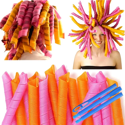 50 piezas de rizadores de pelo en espiral sin calor de 22 pulgadas, rizadores mágicos sin calor para cabello largo, 6 piezas de ganchos de peinado,
