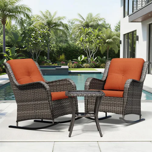 Miniatura 108 de Joyside Juego de sillas de mimbre para patio, juego de 3 piezas de mimbre para exteriores con 2 sillas reposabrazos y 1 mesa auxiliar para terraza