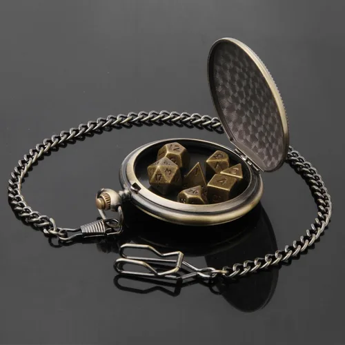 Miniatura 2 de Juego de dados DND diminutos de 0.394 in con funda de reloj de bolsillo vintage, juego de dados D&D de metal poliédrico para Dungeons and Dragons