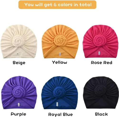 Miniatura 7 de Sombreros turbantes para niñas con diadema de nudo torcido preatado de algodón indio, gorro para la cabeza