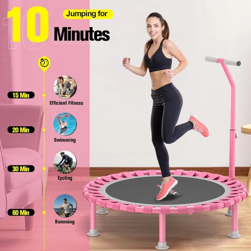 Miniatura 7 de ZCMHAXJ Mini trampolín plegable, trampolín de rebote de 40 pulgadas para adultos y niños, capacidad de 450 libras con barra ajustable en forma de T