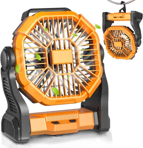 Miniatura 8 de AEscod Ventilador de camping portátil, recargable con luces LED, gancho para colgar, rotación de 270°, ventilador de batería de 20000 mAh