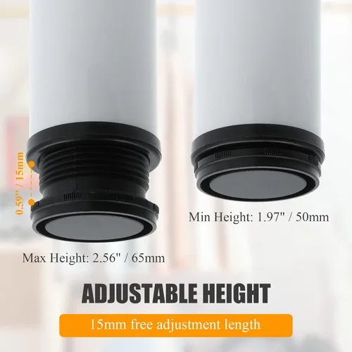 Miniatura 4 de Paquete de 4 patas ajustables blancas para muebles, patas redondas ajustables de acero inoxidable de 2 pulgadas/1.969 in para muebles, sofá, mesa