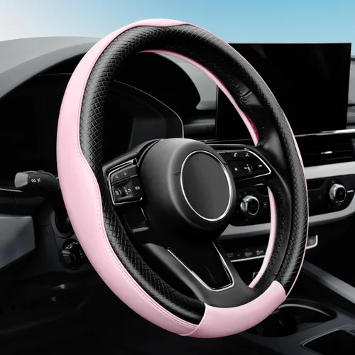 Miniatura 8 de YHONGJT Funda de volante de cuero de microfibra suave y linda de color rosa claro antideslizante, universal de 15 pulgadas para mujeres y niñas