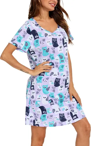 Miniatura 3 de ENJOYNIGHT - Camisones de algodón para mujer, tallas extragrandes, camisa de dormir de manga corta con estampado