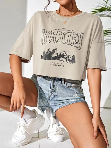 Miniatura 3 de SweatyRocks Women's Letter Graphic Print Streetwear Tops Summer Half Sleeve Crop Loose Casual Tee Shirts
