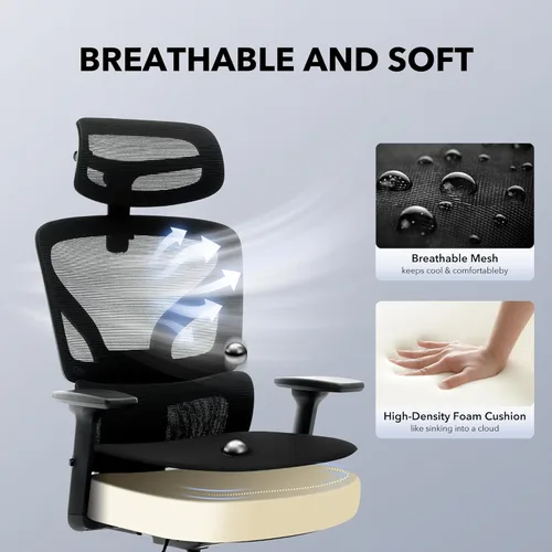 Miniatura 8 de Silla de oficina ergonómica - Silla de escritorio de malla para el hogar con soporte lumbar ajustable, silla de juegos de computadora con respaldo